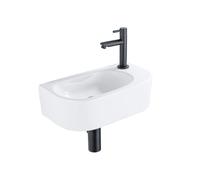 QeramiQ Fuente pack lave-mains - demi-rond - 40 x 21,5 x 12 cm - céramique blanc brillant - robinet noir mat SW1209550/SW696205/SW696215/SW696235