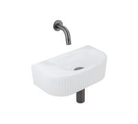 QeramiQ Fuente pack lave-mains - demi-rond - 40 x 21,5 x 12 cm - céramique blanc mat - robinet gunmetal - cannelé SW1522210/SW769487/SW767295/SW1108831