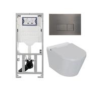 QeramiQ Luma Ensemble WC douche - Réservoir encastré Geberit UP320 - avec cadre Burda - sèche-cheveux - douchette féminine - plaque de commande gunmetal - boutons rectangulaires - blanc brillant SW124