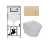 QeramiQ Luma Ensemble WC-douche - réservoir encastré Geberit UP320 - avec cadre Burda - sèche-cheveux - douchette féminine - plaque de commande beige - boutons rectangulaires - blanc brillant SW124781