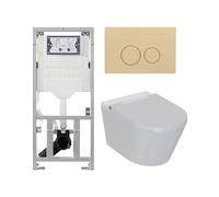 QeramiQ Luma Ensemble WC douche - réservoir encastré Geberit UP320 - avec cadre Burda - sèche-cheveux - douchette féminine - plaque de commande beige - boutons ronds - blanc brillant SW1247816/SW11023