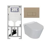 QeramiQ Luma Ensemble WC-douche - réservoir encastré Geberit UP320 - avec châssis Burda - sèche-cheveux - douchette féminine - plaque de commande taupe - boutons rectangulaires - blanc brillant SW1102