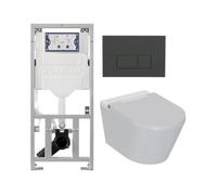 QeramiQ Luma Ensemble WC-douche - réservoir encastré Geberit UP320 - avec châssis Burda - sèche-cheveux - douchette féminine - plaque de commande anthracite mat - boutons rectangulaires - blanc brilla
