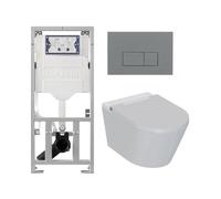 QeramiQ Luma Ensemble WC-douche - réservoir encastré Geberit UP320 - avec châssis Burda - sèche-cheveux - douchette féminine - plaque de commande gris clair - boutons rectangulaires - blanc brillant S