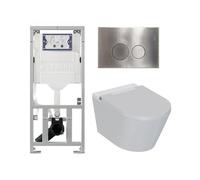 QeramiQ Luma Ensemble WC-douche - réservoir encastré Geberit UP320 - avec châssis Burda - sèche-cheveux - douchette féminine - plaque de commande en inox - boutons ronds - blanc brillant SW1247816/SW7