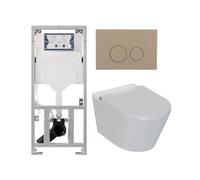 QeramiQ Luma Ensemble WC-douche - réservoir encastré Geberit UP320 - avec châssis Burda - sèche-cheveux - douchette féminine - plaque de commande taupe - boutons ronds - blanc brillant SW1247816/SW110