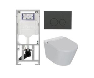 QeramiQ Luma Ensemble WC-Douche - Réservoir encastré Geberit UP320 - avec châssis Burda - sèche-cheveux - douchette féminine - plaque de commande anthracite mat - boutons ronds - blanc brillant SW1247