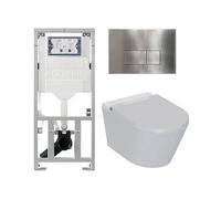 QeramiQ Luma Set WC-douche - Réservoir encastré Geberit UP320 - avec bâti-support Burda - sèche-cheveux - douchette féminine - plaque de commande en inox - boutons rectangulaires - blanc brillant SW12