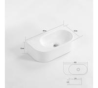 QeramiQ Pure Lave-mains - 40x22x12cm - Lisse - demi-rond - sans trou de robinet - Céramique - Blanc mat 8716LMW(NF)
