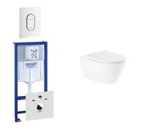 QeramiQ Salina Pack WC - réservoir encastré - sans bride - WC suspendu - fermeture douce - plaque de déclenchement verticale blanche 0729205/0729242/sw96855/sw96857/