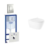 QeramiQ Salina Pack WC - réservoir encastré - sans bride - WC suspendu - softclose - plaque de déclenchement verticale/horizontale en chrome mat 0720002/0729205/sw96855/sw96857/