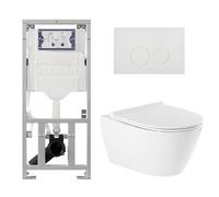 QeramiQ Salina Pack WC - sans bride - réservoir encastré Geberit - à fond creux WC suspendu - fermeture douce - déverrouillage rapide - boutons ronds - blanc 0701131/SW96855/SW96857/SW706186