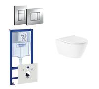 QeramiQ Salina Pack WC - sans bride - réservoir encastré - WC suspendu - softclose - plaque de déclenchement verticale/horizontale chrome 0720001/0729205/sw96855/sw96857/