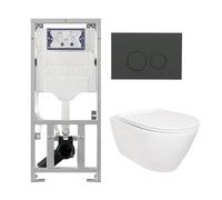 QeramiQ Salina Pack WC - sans bride - réservoir WC attenant Geberit - à fond creux WC suspendu - softclose - quickrelease - plaque de déclenchement mat anthracite - boutons ronds - blanc 0701131/SW968