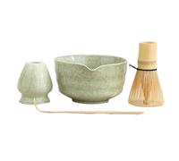 Qeunrtiy Service à Matcha, Service à Thé Japonais Comprenant Un Bol à Matcha avec Bec Verseur, Un Support à Matcha, Un Matcha en Bambou et Une Cuillère en Bambou