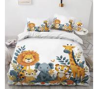 Qfpryzius Housse de Couette 140x200 Animaux de La Jungle, Réversible Parure de Lit Safari 1 Personne, Ensemble de literie Microfibre avec Fermeture Éclair + 1 Taie d'oreiller 65x65 cm