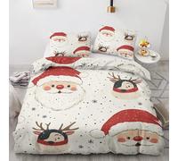 Qfpryzius Housse de Couette 140x200 Père Noël, Réversible Parure de Lit Renne Bonnet de Noel 1 Personne, Ensemble de literie Microfibre avec Fermeture Éclair + 1 Taie d'oreiller 65x65