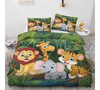 Qfpryzius Housse de Couette 220x240 Animaux de La Jungle, Réversible Parure de Lit Safari, Ensemble de literie Microfibre 3 Pièces avec Fermeture Éclair + 2 Taie d'oreiller 65x65 cm