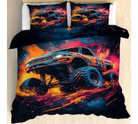Qfpryzius Parure de Lit 135x200 Enfant pour 1 Personne Monster Truck, Housse de Couette Réversible Aquarelle + 1 Taie d'oreiller 65x65, Ensemble de Literie en Microfibre pour Garçon Fille