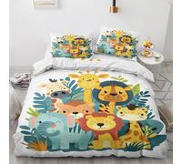 Qfpryzius Parure de Lit 135x200 Enfant pour 1 Personne Safari, Housse de Couette Réversible Animaux de La Jungle + 1 Taie d'oreiller 65x65 cm, Ensemble de Literie en Microfibre pour Garçon Fille