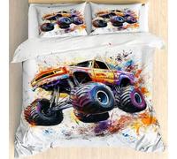 Qfpryzius Parure de Lit 90x190 Enfant pour 1 Personne Camion Monstre, Housse de Couette Réversible Monster Truck + 1 Taie d'oreiller 65x65, Ensemble de Literie en Microfibre pour Garçon Fille