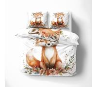 Qfpryzius Parure de Lit 90x190 Enfant pour 1 Personne Renard Mignon, Housse de Couette Réversible Fleurs + 1 Taie d'oreiller 65x65, Ensemble de Literie en Microfibre pour Garçon Fille