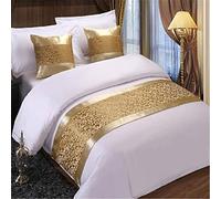 QFWMCW Écharpe De Chemin De Lit Fleur d'or Satin Jacquard Couvre-lit Doux Queue De Lit Serviette Drapeau De Lit Pas De Décoloration Literie Écharpe Protection Décoration pour Simple Double King Size