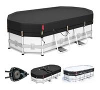 QH.Home Bâche d'hiver Ovale pour Piscine Ovale Bestway/Intex/Coleman de 2,6 x 4,3 m, Tissu Robuste amélioré Durable et Coupe-Vent Ultime avec cliquet à Serrage Rapide, résistant au Froid et aux UV