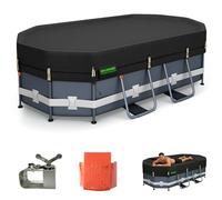 QH.HOME Bâche d'hiver ovale pour piscine ovale Bestway/Intex/Coleman de 3,7 x 7,3 m, tissu robuste amélioré durable et coupe-vent ultime avec treuil à serrage rapide, résistant au froid et aux UV