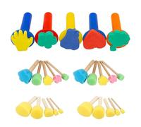 QHFlashbuy 25 Pièces Brosse à Eponges Rondes,Pinceaux Éponge Peinture avec Manche Bois,Enfant Éponge pour Les Enfants Peinture Et Bricolage(5 Tailles)