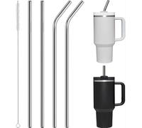 QHFlashbuy Pailles en Acier Inoxydable,4 Pièces Pailles Métalliques Réutilisables avec 1 Brosse de Nettoyage,Paille Metal pour Cocktails,Lait Glacé,Boissons 31 cm