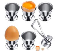 qhklew 5 Pièces Coquetiers en Acier Inoxydable avec 1 Ouvre-œuf en Acier Inoxydable, Support de Coquetier pour Plateau de Petit Déjeuner, Forme de Petit Verre à vin, Ensemble de Porte œufs