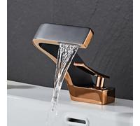 QHQQXN 2239 Robinet de Salle de Bain Cascade, mitigeur Chaud Froid, Robinet de lavabo de Luxe en cuivre, Valve en céramique, Trou Unique, Conception économe en Eau (Noir Or Rose)