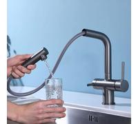 QHQQXN Robinet de Cuisine 3 Voies Extensible pivotant télescopique en Laiton mélangeur monotrou Cuisine Extensible, brossé