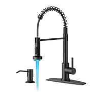 QHQQXN Robinet de Cuisine à LED avec Distributeur de Savon, Robinet d'évier Commercial à Ressort Traditionnel en Acier Inoxydable Noir avec pulvérisateur extractible pour buanderie et Utilitaire