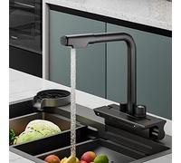 QHQQXN Robinet de Cuisine avec Douche Extensible, Robinet de Cuisine Extensible en Laiton télescopique monotrou Eau Froide et Chaude mélangeur d'affichage numérique Cuisine, Gris