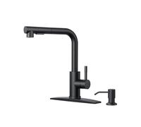 QHQQXN Robinet de Cuisine Noir avec Distributeur de Savon, Robinet d'évier en Acier Inoxydable avec pulvérisateur extractible, poignée Unique Moderne, adapté pour Bar, Camping-Car, Maison de