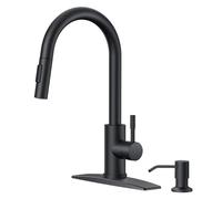 QHQQXN Robinet de Cuisine Noir avec Distributeur de Savon, Robinet d'évier Moderne à Arc élevé avec pulvérisateur extractible et Plaque de Pont, en Acier Inoxydable adapté pour 1 ou 3 Trous pour
