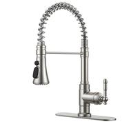 QHQQXN Robinet de Cuisine Vintage avec pulvérisateur à Tirette en Acier Inoxydable Nickel brossé, Robinet d'évier Antique à poignée Unique à Arc élevé 1 ou 3 Trous pour Remplissage de Pot, Barre