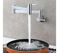 QHQQXN Robinet de Remplissage de Casserole de Cuisine Mural - Eau Froide Uniquement, Double Bras pivotant à 360°, Laiton Chrome plaqué, Conception Peu encombrante, Parfait pour Les Chefs à Domicile