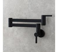 QHQQXN Robinet de Remplissage de Casserole de Cuisine Mural - Eau Froide Uniquement, pivotant à 360°, Double Bras pivotant, Robinet en Laiton monotrou, Finition Noire, Parfait pour la Cuisine la