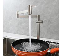 QHQQXN Robinet de Remplissage de Casserole de Cuisine, Robinet de Remplissage de Casserole à Montage sur Pont, Robinet Pliant avec Bras oscillant Extensible à Double Articulation, Robinet de Cuisine