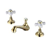 QHQQXN Robinet de Salle de Bain pour lavabo 3 Trous doré, Robinet de lavabo de Salle de Bain largement répandu 2 poignées croisées, Robinet de Salle de Bain en Laiton, mitigeur Vintage monté sur Pont