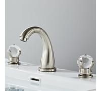 QHQQXN Robinet mitigeur Vintage Salle de Bains Or brossé mitigeur de lavabo 3 Trous robinets de lavabo à Double poignée avec poignée en Cristal Chaud et Froid robinets ménagers