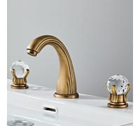 QHQQXN Robinet mitigeur Vintage Salle de Bains Or brossé mitigeur de lavabo 3 Trous robinets de lavabo à Double poignée avec poignée en Cristal Chaud et Froid robinets ménagers