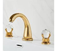 QHQQXN Robinet mitigeur Vintage Salle de Bains Or brossé mitigeur de lavabo 3 Trous robinets de lavabo à Double poignée avec poignée en Cristal Chaud et Froid robinets ménagers