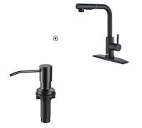 QHQQXN Robinets de Cuisine Noir Mat avec pulvérisateur extractible + Distributeur de Savon Noir pour évier de Cuisine