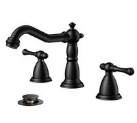 QHQQXN Robinets de Salle de Bain Noir Mat à 3 Trous, Robinet d'évier de Salle de Bain largement répandu à Double poignée avec bonde escamotable et Alimentation en Eau pour vanité Commerciale,