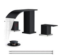 QHQQXN Robinets de Salle de Bain Noirs et Nickel brossé à 3 Trous, Cascade carrée de 20,3 cm, Robinet de lavabo de Salle de Bain avec bonde Pop-up en métal et conduites d'alimentation, Deux