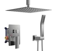 QHQQXN Système de Pomme de Douche à Effet de Pluie, Ensemble de Robinet de Douche avec Valve de pulvérisation à Main, kit de Garniture de Valve à Pression équilibrée en Laiton Massif, Montage Mural